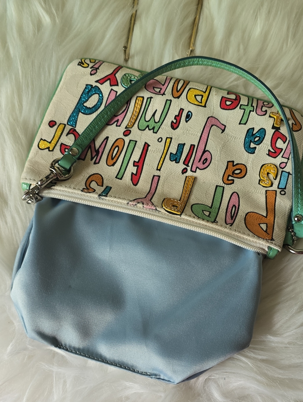 Coach POPPY Lettered Canvas Wristlet in Cream with Multicolor Raised Accents - Picture 12 of 16